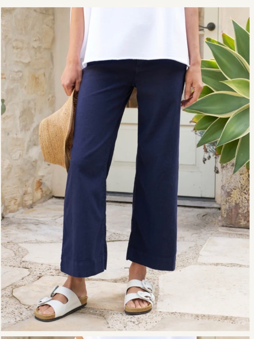 Frank & Eileen Wexford Wide Leg 100% Linen Navy Pants, Size 10